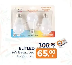Elitled 9W Beyaz Led Ampul 3'Lü
