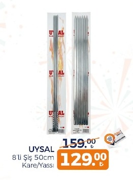 Uysal 8'Li Şiş 50Cm Kare/Yassı