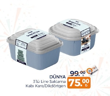 Dünya 3'Lü Line Saklama Kabı Kare/Dikdörtgen