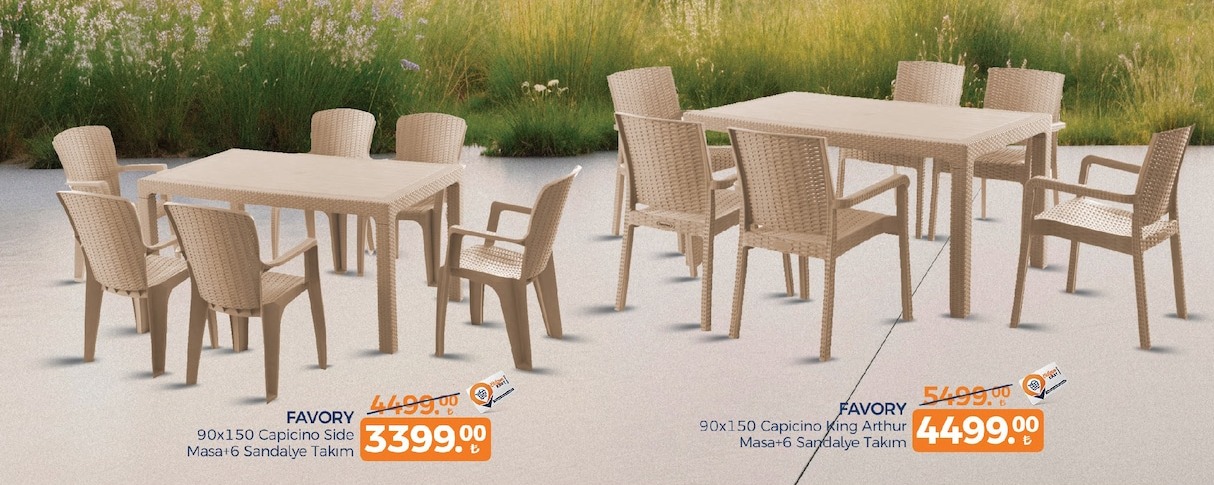 Favory 90X150 Capicino Side Masa+6 Sandalye Takim