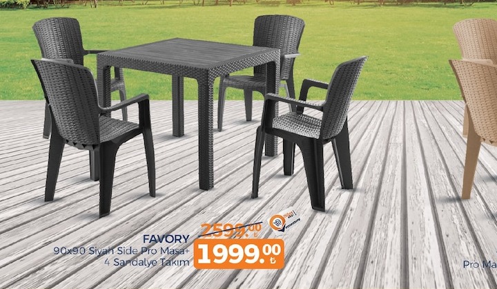 Favory 90X90 Siyah Side Pro Masa+ 4 Sandalye Takım