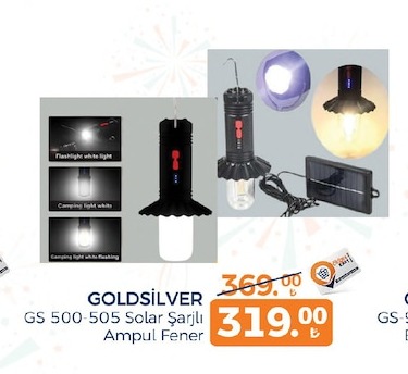 Goldsilver Gs 500-505 Solar Şarjlı Ampul Fener