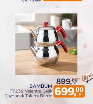 Bambum T7239 Velantra Çelik Çaydanlık Takımı Bordo
