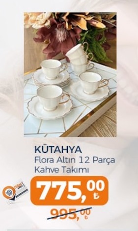 Kütahya Flora Altın 12 Parça Kahve Takımı