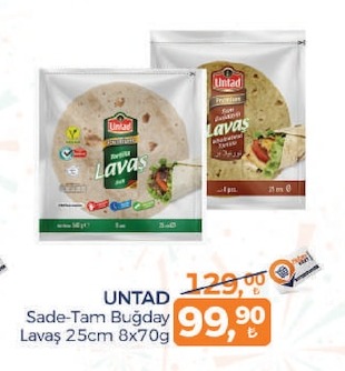 Untad Sade-Tam Buğday Lavaş 25Cm 8X70G