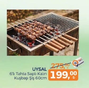Uysal 6'Li Tahta Saplı Kalın Kuşbaşı Şiş 60Cm