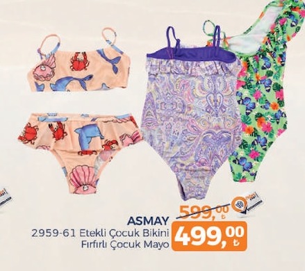 Asmay 2959-61 Etekli Çocuk Bikini Fırfırlı Çocuk Mayo