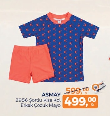 Asmay 2956 Şortlu Kısa Kol Erkek Çocuk Mayo