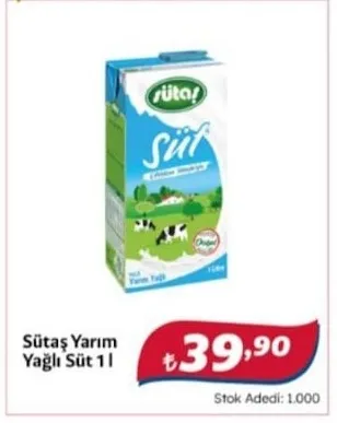 Sütaş Yarım Yağlı Süt 1 L