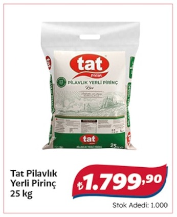 Tat Pilavlık Yerli Pirinç 25 Kg