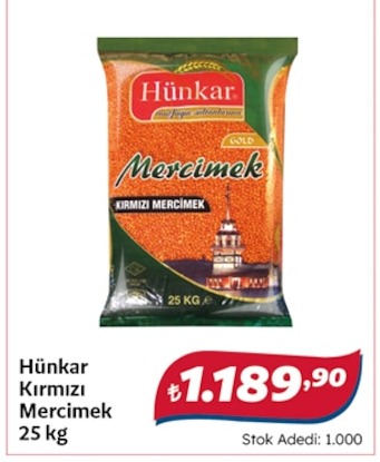 Hünkar Kırmızı Mercimek 25 Kg