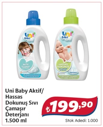 Uni Baby Aktif/Hassas Dokunuş Sıvı Çamaşır Deterjanı 1.500 Ml