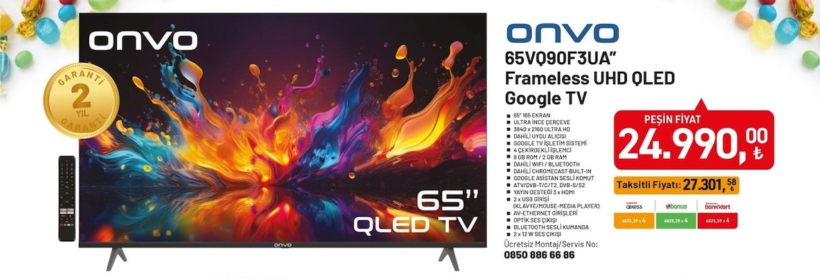 Onvo 65V09F3Ua Frameless Uhd Qled Google Tv