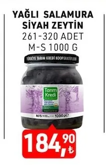 Yağlı Salamura Siyah Zeytin 261-320 Adet M-S 1000 G