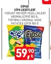 Cipso Cips Çeşitleri Yoğurt Mevsim Yeşillikleri Aromalicipi 160 G, Tırtırklı Orginal Sade Patates Cipsi 160 G