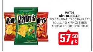 Patos Cips Çeşitleri Acı Baharat, Taco Baharat, Rolls Acı Kırmızı Biber Aromali Mısır Cipsi 185 G