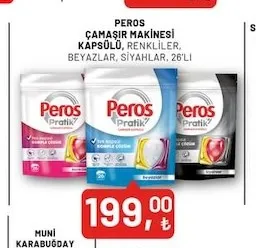 Peros Çamaşır Makinesi Kapsülü Renkliler, Beyazlar, Siyahlar 26'Lı