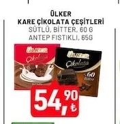Ülker Kare Çikolata Çeşitleri Sütlü, Bitter 60 G Antep Fıstıklı 65 G