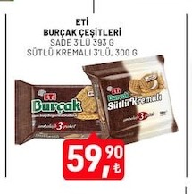 Eti Burçak Çeşitleri Sade 3'Lü 393 G, Sütlü Kremalı 3'Lü, 300 G