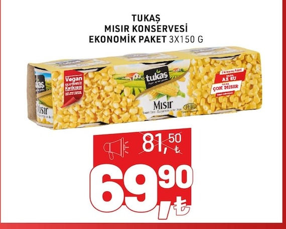 Tukaş Mısır Konservesi Ekonomik Paket 3X150 G