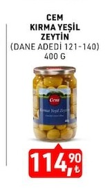 Cem Kırma Yeşil Zeytin (Dane Adedi 121-140) 400 G