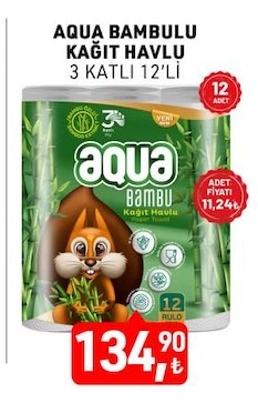 Aqua Bambulu Kağıt Havlu 3 Katlı 12'Li