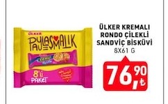 Ülker Kremalı Rondo Çilekli Sandviç Bisküvi 8X61 G