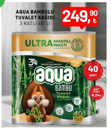 Aqua Bambu Tuvalet Kağıdı 3 Katlı 40'Lı