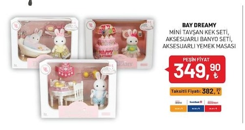 Bay Dreamy Mini Tavşan Kek Seti, Aksesuarlı Banyo Seti, Aksesuarlı Yemek Masası