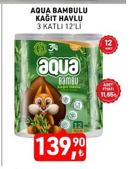 Aqua Bambulu Kağit Havlu 3 Katli 12'Li