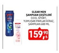 Clear Men Şampuan Çeşitleri Cool Sport, Yumuşak Parlak Kiraz, Şampuan 600 Ml