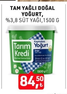 Tam Yağlı Doğal Yoğurt %3,8 Süt Yağı 1500 G