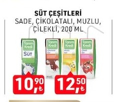 Tarım Kredi Süt Çeşitleri Sade, Çi̇kolatali, Muzlu, Çilekli 200 Ml