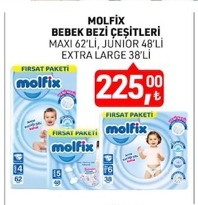 Molfix Bebek Bezi Çeşitleri Maxi 62'Li, Junior 48'Li, Extra Large 38'Li