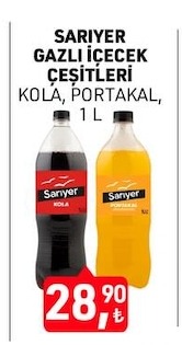 Sariyer Gazli İçecek Çeşitleri Kola, Portakal 1 L