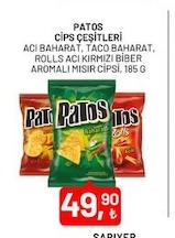 Patos Cips Çeşitleri Aci Baharat, Taco Baharat, Rolls Acı Kırmızı Biber Aromalı Mısır Cipsi, 185 G