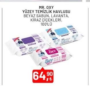 Mr. Oxy Yüzey Temizlik Havlusu Beyaz Sabun, Lavanta, Kiraz Çiçekleri, 100'Lü