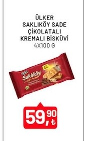 Ülker Saklıköy Sade Çikolatali Kremali Bisküvi 4X100G