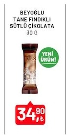 Beyoğlu Tane Fındıklı Sütlü Çikolata 30G