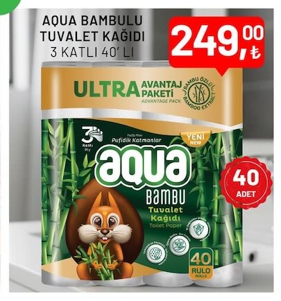 Aqua Bambu Tuvalet Kağıdı 3 Katlı 40'Lı