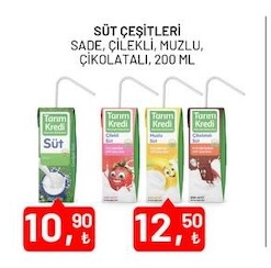 Süt Çeşitleri Sade, Çilekli, Muzlu, Çikolatalı 200Ml