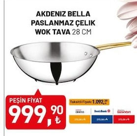 Akdeniz Bella Paslanmaz Çelik Wok Tava 28 Cm