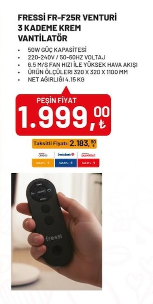 Fressi Fr-F25R Venturi 3 Kademe Krem Vantilatör