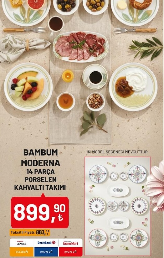 Bambum Moderna 14 Parça Porselen Kahvaltı Takımı