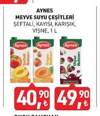 Aynes Meyve Suyu Çeşitleri Şeftali, Kayısı, Karışık, Vişne, 1 L