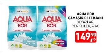 Eti Maden Aqua Bor Çamaşır Deterjanı Beyazlar, Renkliler, 6 Kg