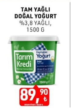 Tam Yağlı Doğal Yoğurt %3,8 Yağlı, 1500 G