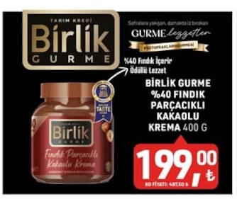 Birlik Gurme %40 Findik Parçacikçikli Kakaolu Krema 400 G