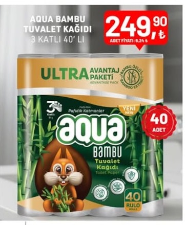 Aqua Bambu Tuvalet Kağıdı 3 Katlı 40'Lı