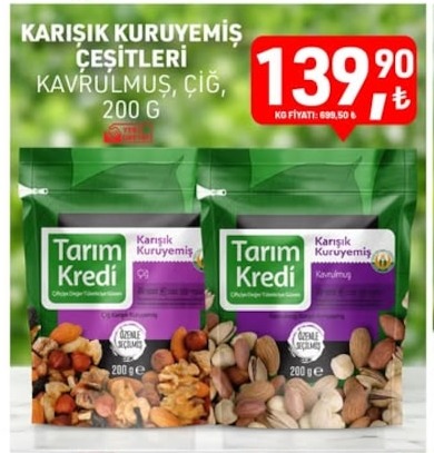 Karışık Kuruyemiş Çeşitleri Kavrulmuş, Çiğ, 200 G